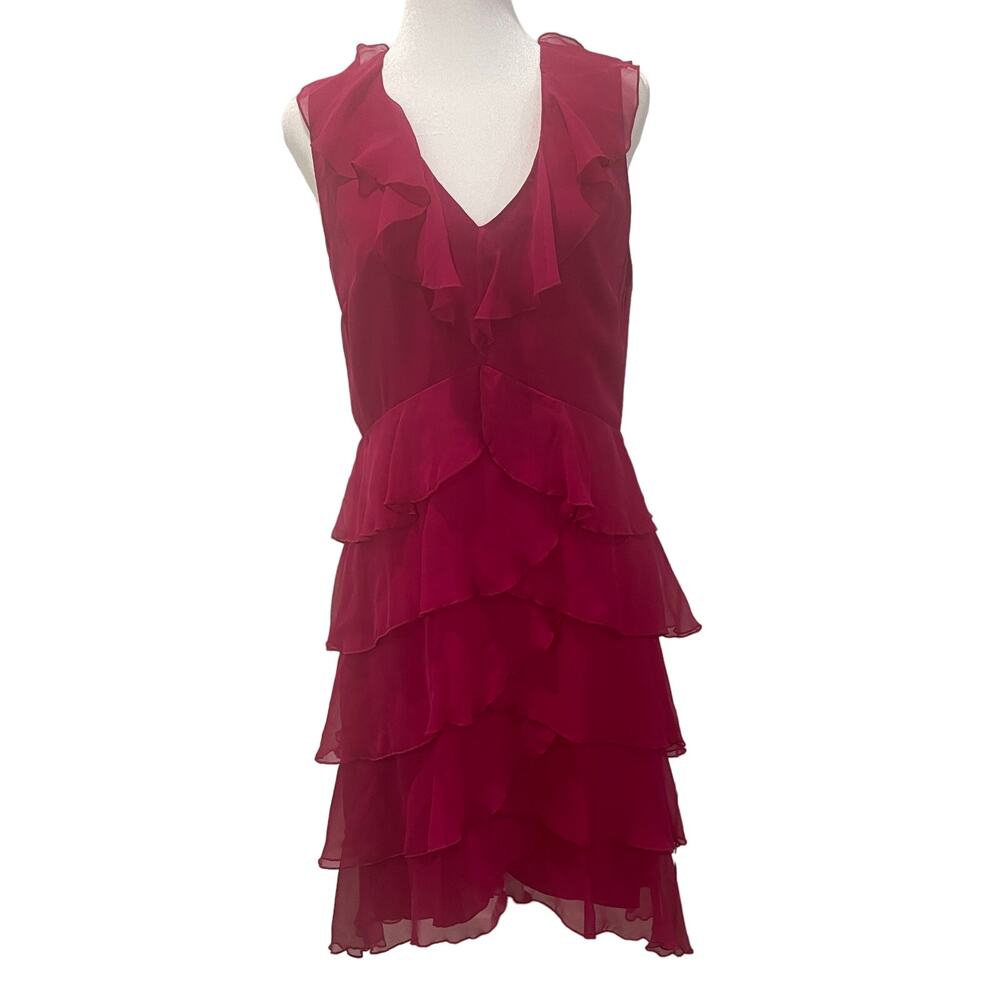 Alice + Olivia Raspberry Felicita Ruffle Silk Dress Size10 New With Tags